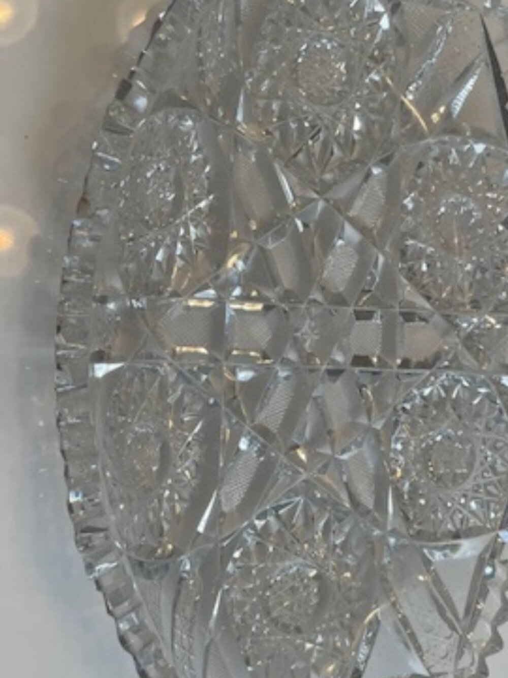 Vintage Pressed Glass Relish Dish – Oval Scalloped Edge Starburst Pattern